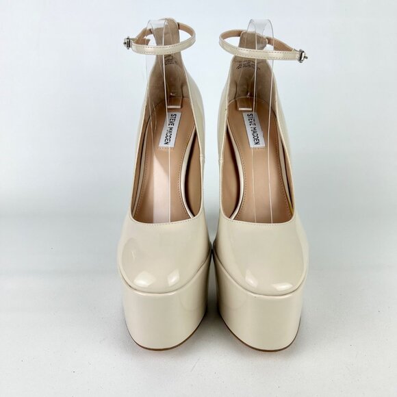 Steve Madden Womens Skyrise Platform Pumps Bone Patent Chunky Heel size 10M - Picture 2 of 16